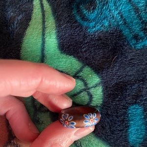 Brown and Flower Painted Ring Size 7